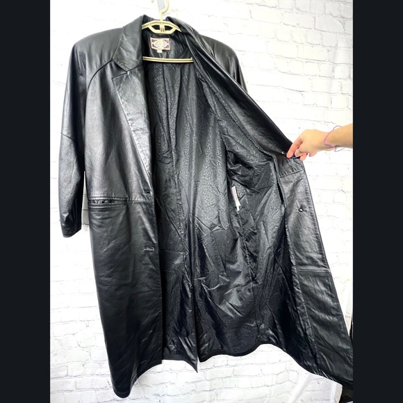 VINTAGE |•PARIS SPORT CLUB•| Long Black Leather Jacket/Coat Duster Size XL - Picture 5 of 16